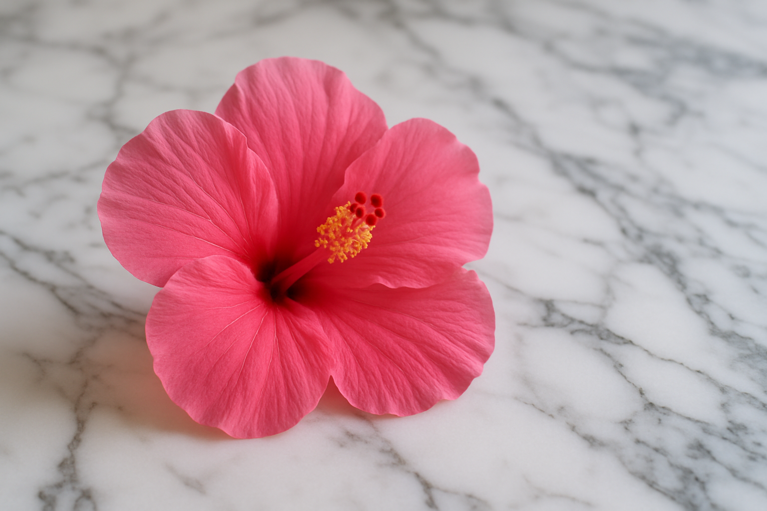 Pink Hibiscus Flower on Granite Countertop